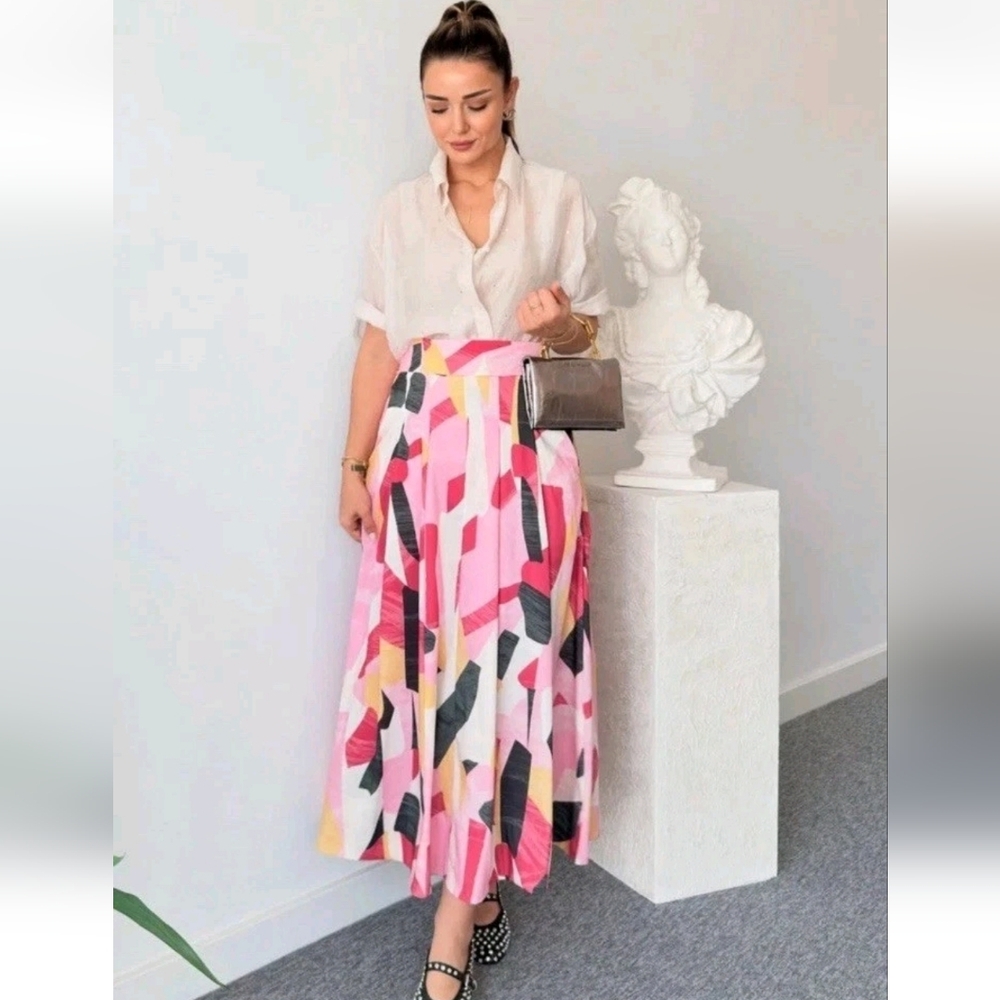 PRINTED MIDI SKIRT ZW COLLECTION SIZE S - Picture 6 of 10